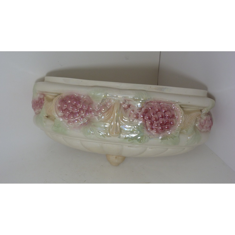 Vintage Iridescent Ceramic Wall Pocket Planter Grape Cluster Lusterware 12.5in